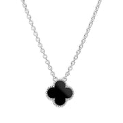 Sterling Silver Whitby Jet Bloom Small Four Leaf Clover Ball Edge Chain Necklet, N1044