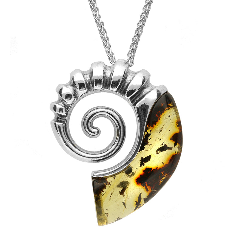 Sterling Silver Amber Large Ammonite Shell Necklace P2314 | Contemporary Designer Jewellery