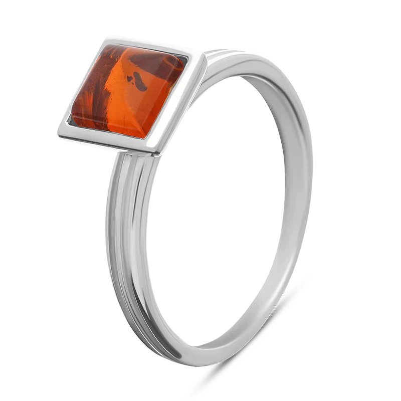 Sterling Silver Amber Square Stacking Ring R1231 | Contemporary Designer Jewellery
