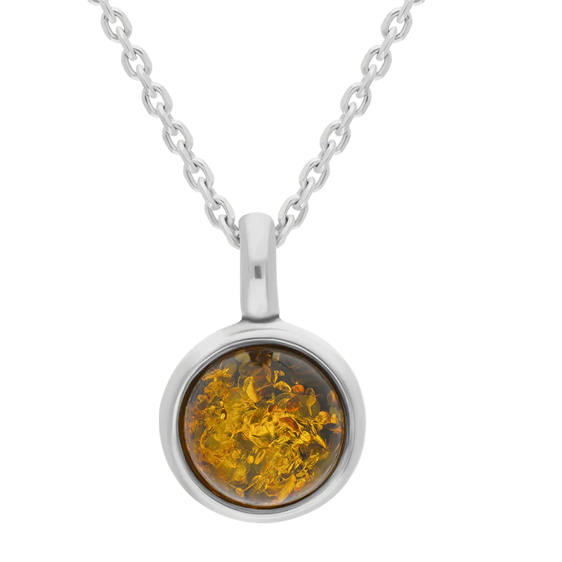 Sterling Silver Baltic Amber 13mm Round Pendant P215 | Contemporary Designer Jewellery