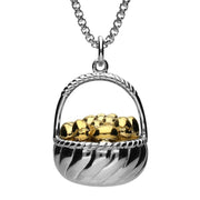Sterling Silver Large Basket Yellow Gold Vermeil Egg Necklace P2925C