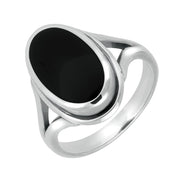 Sterling Silver Whitby Jet Oval Ridged Ring R113