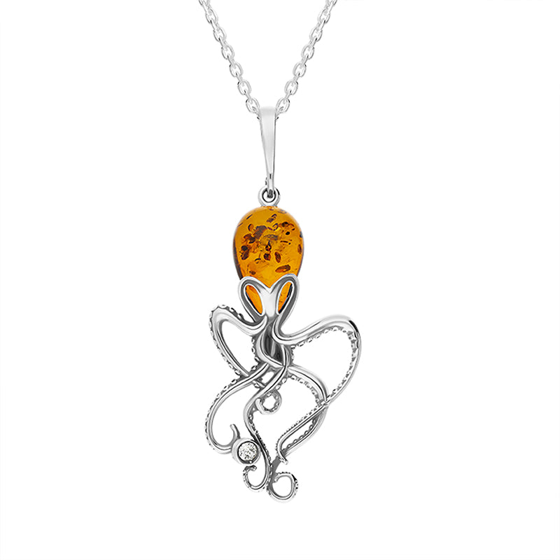 Sterling Silver Amber Medium Octopus Necklace P3582 | Contemporary Designer Jewellery