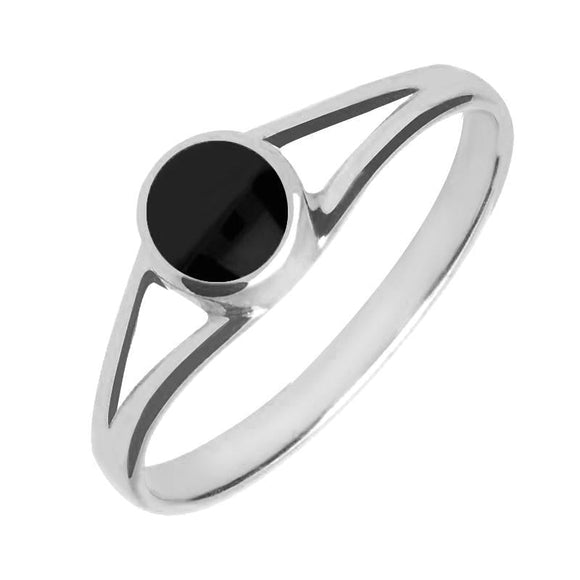 00003075 C W Sellors 9ct White Gold Whitby Jet Round Split Shank Ring, R029