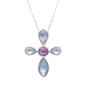00030023 9ct White Gold Amethyst Moonstone Cross Style Necklace, PUNQ0001243.