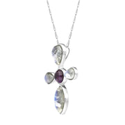 00030023 9ct White Gold Amethyst Moonstone Cross Style Necklace, PUNQ0001243.
