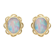 00067030 9ct Yellow Gold Opal Large Rope Oval Frill Stud Earrings, E079