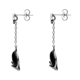 00074033 C W Sellors Silver Whitby Jet Acanthus Leaf Round Chain Drop Earrings, E1583.