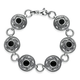 00087529 Sterling Silver Whitby Jet 6 Stone Celtic Curl Bracelet, B198