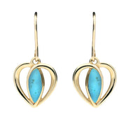 9ct Yellow Gold Turquoise Heart Drop Earrings E1914