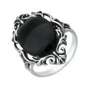 Sterling Silver Whitby Jet  Oval Open Carved Ring R920
