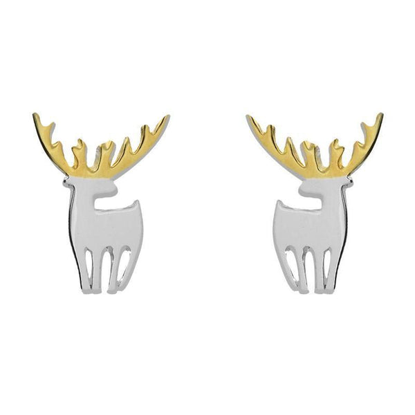 Sterling Silver Yellow Gold Reindeer Silhouette Earrings. E2228.
