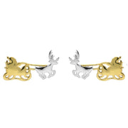 00141581 Sterling Silver Yellow Gold Santa's Sleigh Stud Earrings, E2229.