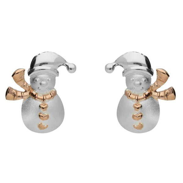 00141583 Sterling Silver Rose Gold Snowman Stud Earrings, E2230.