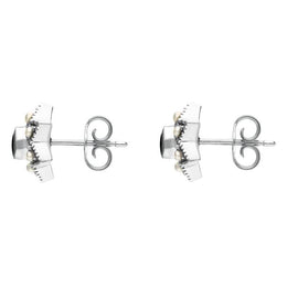 00150645 C W Sellors Sterling Silver Whitby Jet and Pearl Six Point Star Stud Earrings, E1638.