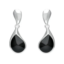 00167686 C W Sellors Sterling Silver Whitby Jet Curved Pear Drop Earrings, E2434