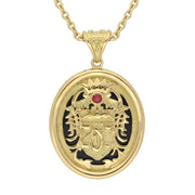 00169933 C W Sellors 18ct Yellow Gold Whitby Jet Blood Red Ruby Commemorative Dracula Necklace, P1974