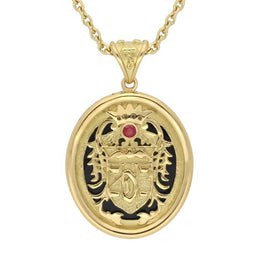 00169933 C W Sellors 18ct Yellow Gold Whitby Jet Blood Red Ruby Commemorative Dracula Necklace, P1974