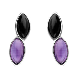 Sterling Silver Whitby Jet Amethyst Marquise Stud Earrings E955