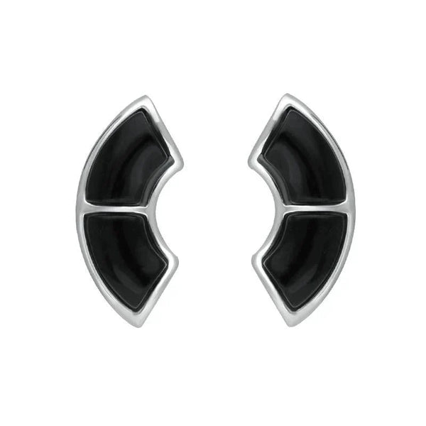 Sterling Silver Whitby Jet Two Stone Oblong Stud Earrings E2507