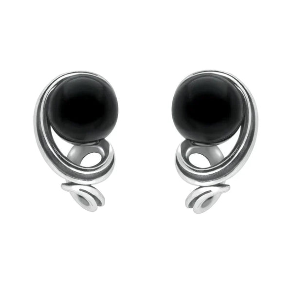 Sterling Silver Whitby Jet Round Twist Stud Earrings E2516