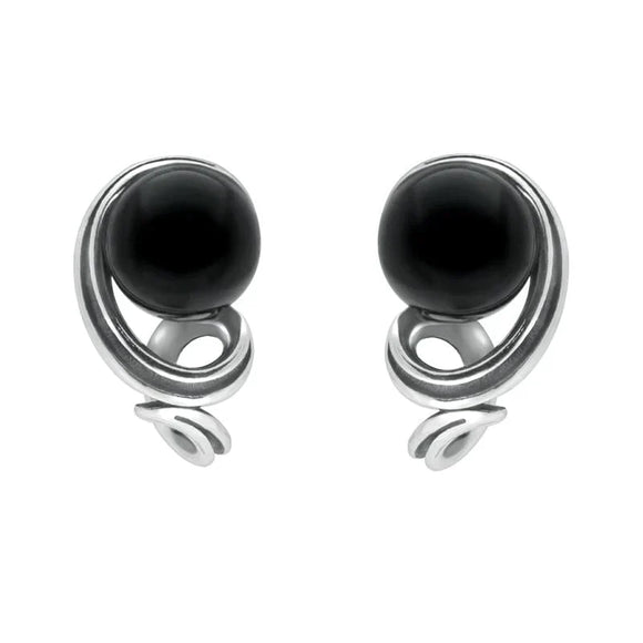 Sterling Silver Whitby Jet Round Twist Stud Earrings E2516