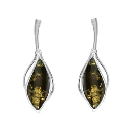 Sterling Silver Green Amber Open Marquise Drop Earrings E2437_G