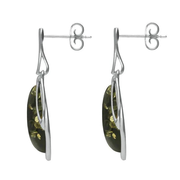 Sterling Silver Green Amber Open Marquise Drop Earrings E2437_G