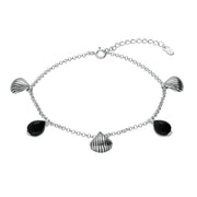 00178866 Sterling Silver Whitby Jet Shell Stone Pear Bracelet, B1167