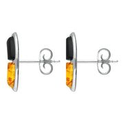 Sterling Silver Whitby Jet Amber Two Stone Oblong Stud Earrings E2507