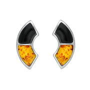 Sterling Silver Whitby Jet Amber Two Stone Oblong Stud Earrings E2507
