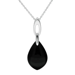 00178889 Sterling Silver Whitby Jet Pear Stone Open Bale Necklace P3518.