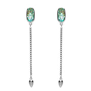 Sterling Silver Abalone Lineaire Long Drop Stud Earrings. E2240.