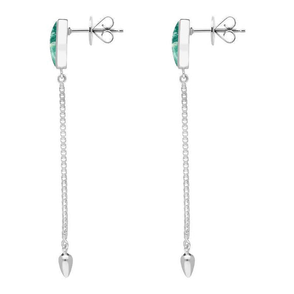 Sterling Silver Amazonite Lineaire Long Drop Stud Earrings. E2240.