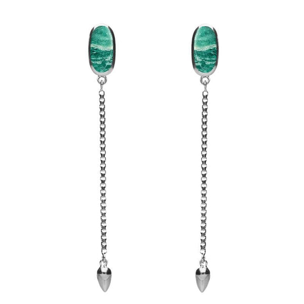 Sterling Silver Amazonite Lineaire Long Drop Stud Earrings. E2240.