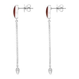 Sterling Silver Brown Goldstone Lineaire Long Drop Stud Earrings. E2240.