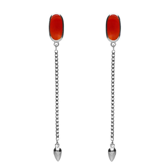 Sterling Silver Carnelian Lineaire Long Drop Stud Earrings. E2240.