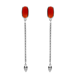 Sterling Silver Carnelian Lineaire Long Drop Stud Earrings. E2240.