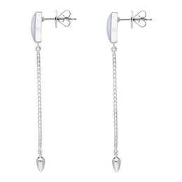 Sterling Silver Chalcedony Lineaire Long Drop Stud Earrings. E2240.