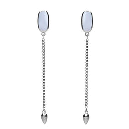 Sterling Silver Chalcedony Lineaire Long Drop Stud Earrings. E2240.