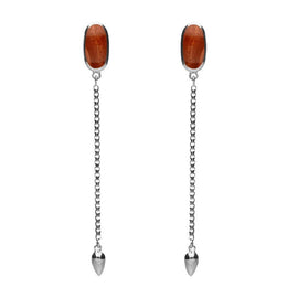 Sterling Silver Jasper Lineaire Long Drop Stud Earrings. E2240.