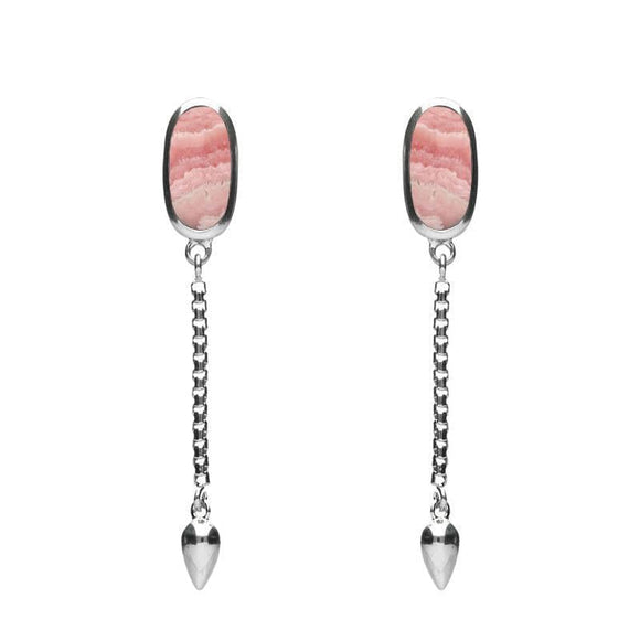 00181144 Sterling Silver Rhodochrosite Lineaire Medium Drop Stud Earrings, E2241.