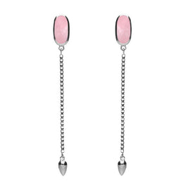 Sterling Silver Rose Quartz Lineaire Long Drop Stud Earrings, E2240.