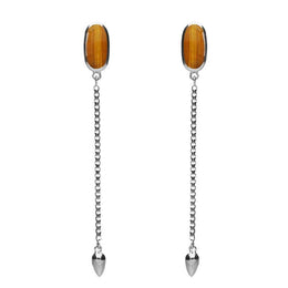 Sterling Silver Tigers Eye Lineaire Long Drop Stud Earrings. E2240.