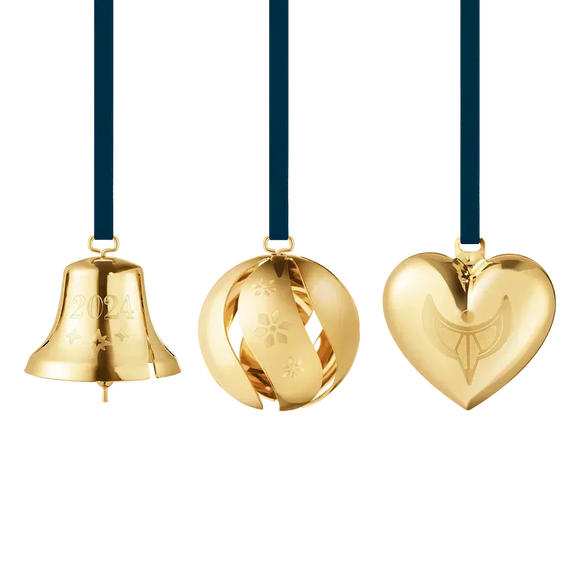 Georg Jensen Christmas Collection 2024 18ct Yellow Gold Plated Ornament Set