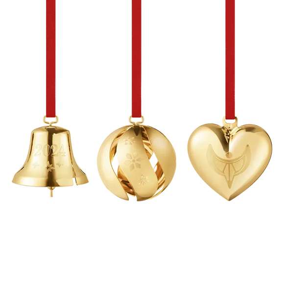 Georg Jensen Christmas Collection 2024 18ct Yellow Gold Plated Ornament Set