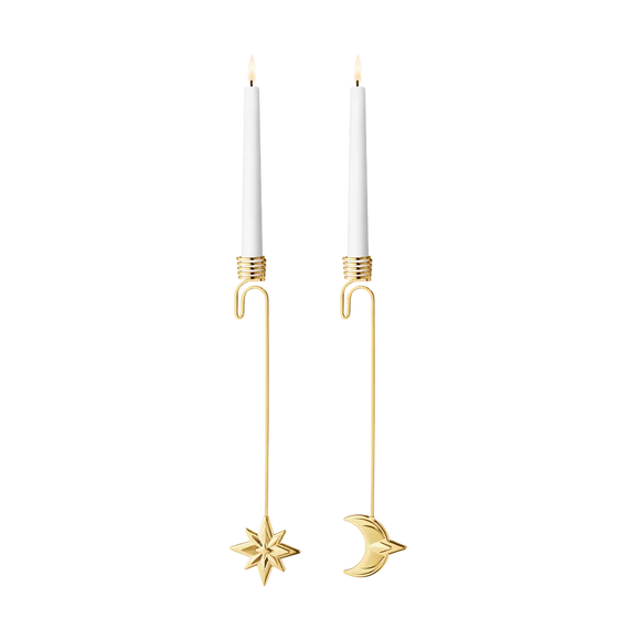 Georg Jensen Christmas Collection 2024 18ct Yellow Gold Plated Star & Moon Candleholder Set