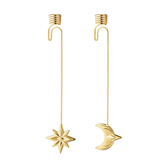 Georg Jensen Christmas Collection 2024 18ct Yellow Gold Plated Star & Moon Candleholder Set