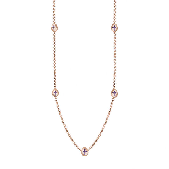 18ct Rose Gold Blue John Cross Link Disc Chain Necklace