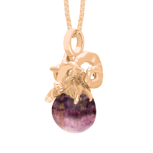 18ct Rose Gold Blue John Zodiac Aries 10mm Bead Pendant, P3620.